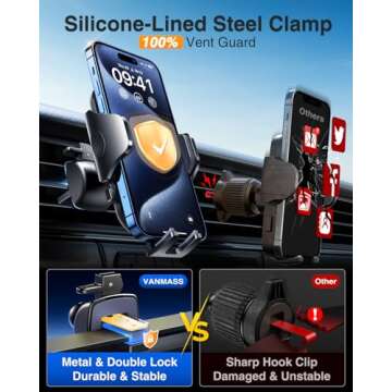 VANMASS 2025 True Upgraded Car Phone Holder, [85+ LBS Strongest Suction] Patent Safety Cell Phone Mount Windshield Dashboard Vent Truck Accessories Stand Cradle for iPhone 16 Pro Max 15 14 13 Android