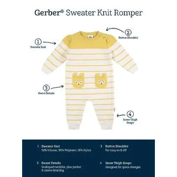 Gerber Baby Girls' Sweater Knit Romper Jumpsuit, Yellow Fox, 6-9 Months