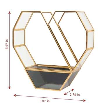 D'Eco Glass Valentine Heart Plant Terrarium (8X 8X 2.5)- Gold Trim Geometric Planter - Succulents, A...