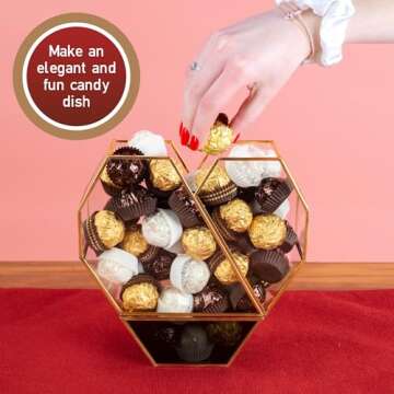 D'Eco Glass Valentine Heart Plant Terrarium (8X 8X 2.5)- Gold Trim Geometric Planter - Succulents, Air Plants, Moss, Fern- Valentines Day Decor- Valentine's Day Gift for Her, Plant Lovers, Girlfriend