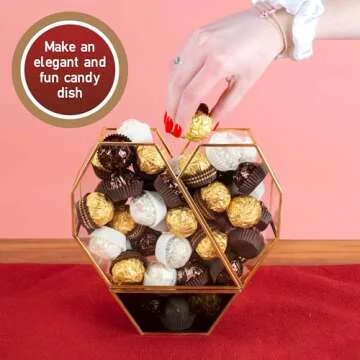 D'Eco Glass Valentine Heart Plant Terrarium (8X 8X 2.5)- Gold Trim Geometric Planter - Succulents, Air Plants, Moss, Fern- Valentines Day Decor- Valentine's Day Gift for Her, Plant Lovers, Girlfriend