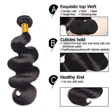 Body Wave 3 Bundles with Closure 100% Unprocessed Brazilian Body Wave Human Hair Weave with 4x4 Free...