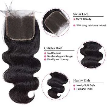 Body Wave 3 Bundles with Closure 100% Unprocessed Brazilian Body Wave Human Hair Weave with 4x4 Free Part Lace Closure Natural Color (20 22 24+18, Bundles with Closure)
