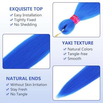 Blue Pre Stretched Braiding Hair 30 Inch Braiding Hair 2 Packs Pre Feathered Hair Extensions Yaki Texture Braids Hair Easy to Use