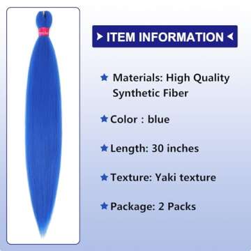 Blue Pre Stretched Braiding Hair 30 Inch Braiding Hair 2 Packs Pre Feathered Hair Extensions Yaki Texture Braids Hair Easy to Use