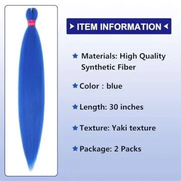 Blue Pre Stretched Braiding Hair 30 Inch Braiding Hair 2 Packs Pre Feathered Hair Extensions Yaki Texture Braids Hair Easy to Use