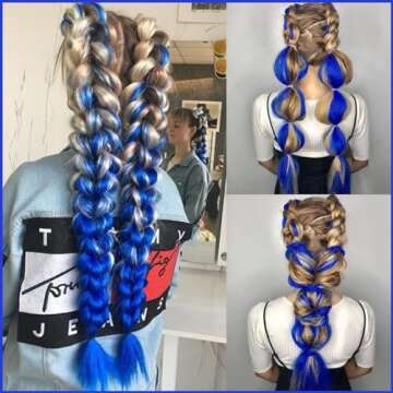 Blue Pre Stretched Braiding Hair 30 Inch Braiding Hair 2 Packs Pre Feathered Hair Extensions Yaki Texture Braids Hair Easy to Use