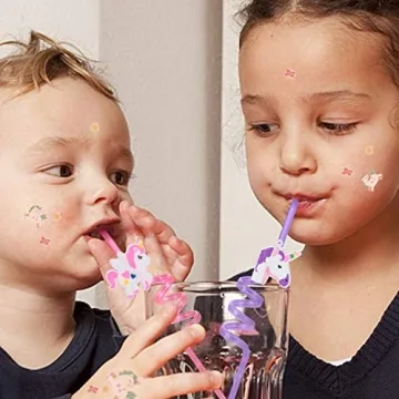 Colorful Unicorn Straws & Tattoos for Kids' Parties
