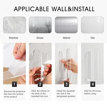 Daoun Hat Rack - Clear Adhesive Baseball Cap Organizer