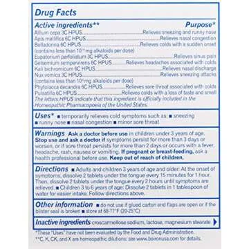 Boiron Coldcalm Cold Relief Medicine, 60 Tablets (Pack of 3). Quick-Dissolvin for Sneezing, Runny Nose, Nasal Congestion and Minor Sore Throat. Non-drowsy Cold Medicine, Natural Active Ingredients