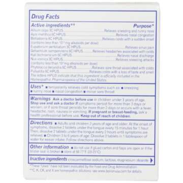 Boiron Coldcalm Cold Relief Medicine, 60 Tablets (Pack of 3). Quick-Dissolvin for Sneezing, Runny Nose, Nasal Congestion and Minor Sore Throat. Non-drowsy Cold Medicine, Natural Active Ingredients