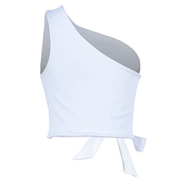 WEEPINLEE Women's Sexy One Shoulder Sleeveless Bowknot Shirts Crop Tops (S,White)