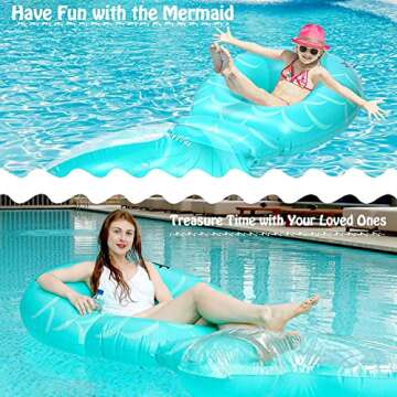 Dehumi Inflatable Mermaid Pool Float Floatie - 86.6”×45.3”×17.7” Giant Pool Raft Blow Up for Kids Adults Women, Summer Fun Water Toy for Parties in Swimming Pools and Beach