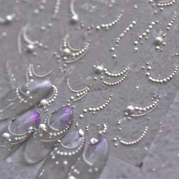 White French Tips Pearls Nail Art Stickers 5D Embossed Romantic Nail Stickers French Tips Line Nail ...