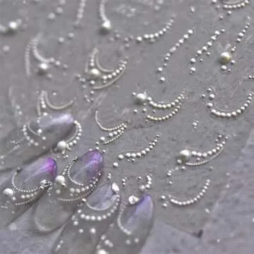 White French Tips Pearls Nail Art Stickers 5D Embossed Romantic Nail Stickers French Tips Line Nail ...