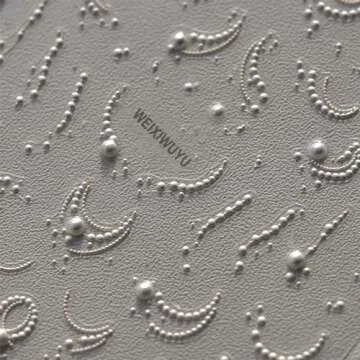 White French Tips Pearls Nail Art Stickers 5D Embossed Romantic Nail Stickers French Tips Line Nail Decals for Nail Art Design Nail Accessories for Women Girls Valentine's Day Nail Art Decoration