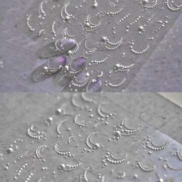 White French Tips Pearls Nail Art Stickers 5D Embossed Romantic Nail Stickers French Tips Line Nail Decals for Nail Art Design Nail Accessories for Women Girls Valentine's Day Nail Art Decoration