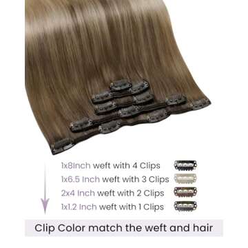 LaaVoo Clip in Hair Extensions Ombre Light Brown to Ash Blonde Balayage Platinum Blonde Human Hair C...