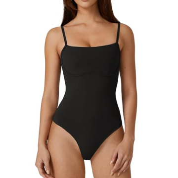 QINSEN Women's Sexy Cami Bodysuit - Adjustable & Double-Layered for Perfect Fit