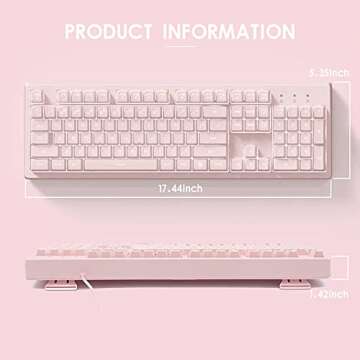 Basaltech Pink Keyboard with 7-Color LED Backlit, 104 Keys Quiet Silent Light Up Keyboard, 19-Key Anti-Ghosting Cheap Gaming Keyboard Mechanical Feeling Waterproof Wired USB for Computer, Mac, Laptop