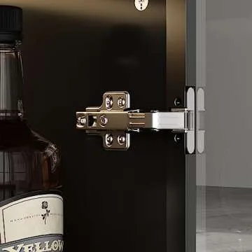 Hitow Glass Door Cabinet with Lights and 4 Storage Shelves, Tall Modern Display Storage Organizer with 2 Drawers and 2 Doors, Wooden Bookcase Bookshelf for Living Room, Home Office, Black