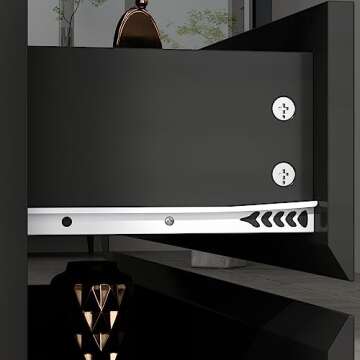 Hitow Glass Door Cabinet with Lights and 4 Storage Shelves, Tall Modern Display Storage Organizer with 2 Drawers and 2 Doors, Wooden Bookcase Bookshelf for Living Room, Home Office, Black