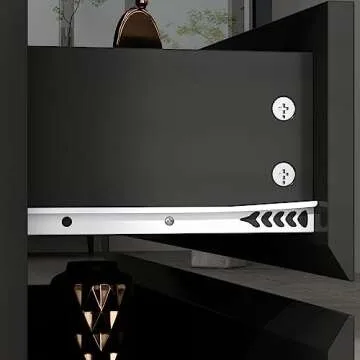 Hitow Glass Door Cabinet with Lights and 4 Storage Shelves, Tall Modern Display Storage Organizer with 2 Drawers and 2 Doors, Wooden Bookcase Bookshelf for Living Room, Home Office, Black