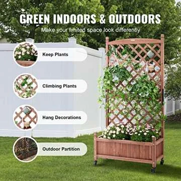 VEVOR Wood Planter with Trellis,30" x 13" x 61.4" Outdoor Raised Garden Bed with Drainage Holes, Free-Standing Trellis Planter Box for Vine Climbing Plants Flowers in Garden, Patio, Balcony