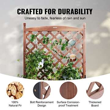 VEVOR Wood Planter with Trellis,30" x 13" x 61.4" Outdoor Raised Garden Bed with Drainage Holes, Free-Standing Trellis Planter Box for Vine Climbing Plants Flowers in Garden, Patio, Balcony