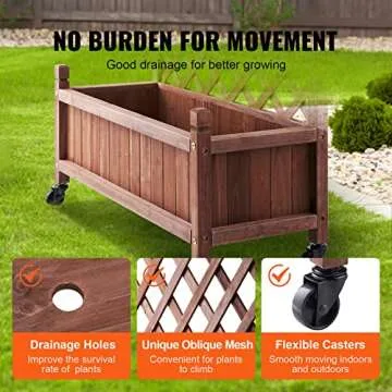 VEVOR Wood Planter with Trellis,30" x 13" x 61.4" Outdoor Raised Garden Bed with Drainage Holes, Free-Standing Trellis Planter Box for Vine Climbing Plants Flowers in Garden, Patio, Balcony