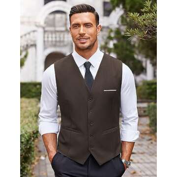 COOFANDY Men Suit Vest - Elegant Business Formal Dress Vests with Tuxedo Pockets, Brown, XX-Large
