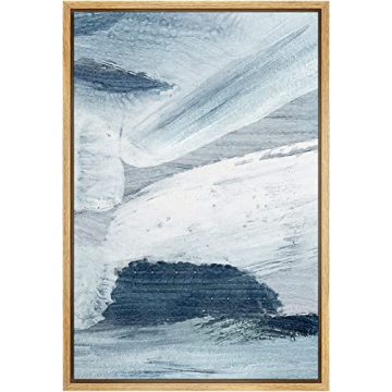 SIGNWIN Framed Canvas Print Wall Art Blue White Brush Stroke Landscape Abstract Shapes Illustrations...