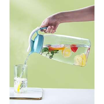 Frcctre 2 Pack Plastic Water Pitcher with Lid, 74 Oz Clear Airtight Beverage Pitcher Juice Container Water Carafe Fridge Jug for Juice, Coffee, Iced Tea, Lemonade, Heat Resistant & Shatter-proof