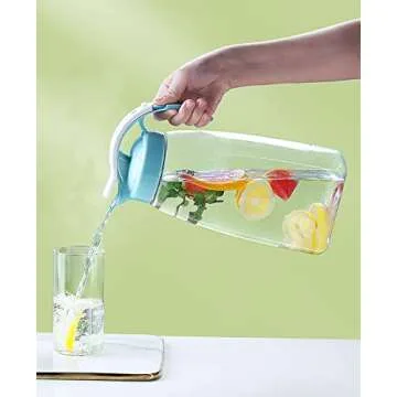 Frcctre 2 Pack Plastic Water Pitcher with Lid, 74 Oz Clear Airtight Beverage Pitcher Juice Container Water Carafe Fridge Jug for Juice, Coffee, Iced Tea, Lemonade, Heat Resistant & Shatter-proof