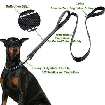 Dog Leash for Large Dogs, Traffic Padded 2 Handles for Extra Control, 6 FT Long with Reflective Stit...