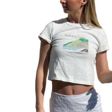 Women Fairycore Cute Print Baby Tee Y2k Girly Aesthetic Fruit Graphic Short Sleeve Tight T-Shirt Goi...