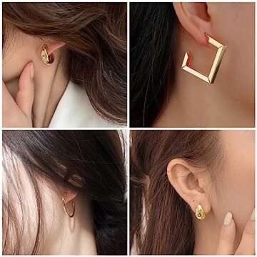 IFKM 24 Pairs Gold Hoop Earrings Set For Women 14K Gold Plated Hypoallergenic Chunky Chain Twisted Open Hoops Dangle Earring Packs For Birthday Party Christmas Fashion Jewelry Gift