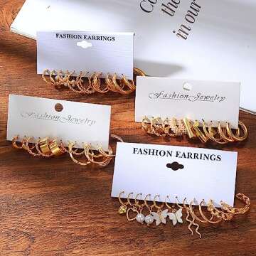 IFKM 24 Pairs Gold Hoop Earrings Set For Women 14K Gold Plated Hypoallergenic Chunky Chain Twisted Open Hoops Dangle Earring Packs For Birthday Party Christmas Fashion Jewelry Gift