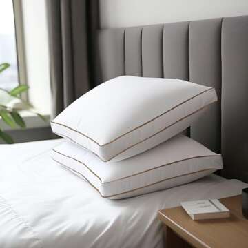 Bafode Bed Pillows for Sleeping 2 Pack, Goose Feather Down Pillow with 100% Cotton Cover, Standard Size Down Pillow Set of 2, Quilting Bed Pillows, Gusseted Down Pillow Inserts