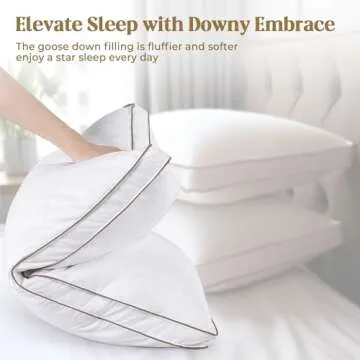Bafode Bed Pillows for Sleeping 2 Pack, Goose Feather Down Pillow with 100% Cotton Cover, Standard Size Down Pillow Set of 2, Quilting Bed Pillows, Gusseted Down Pillow Inserts