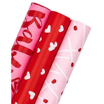 WRAPAHOLIC Valentine's Day Wrapping Paper Roll - Mini Roll - 3 Rolls - 17 Inch X 120 Inch Per Roll - Pink and Red Sweet Design for Wedding, Baby Shower and Birthday