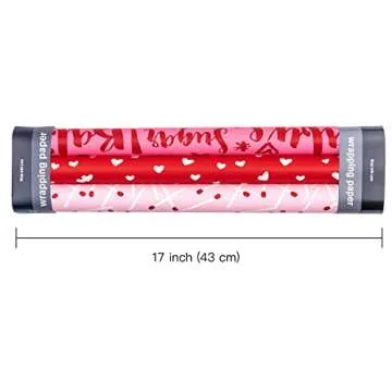 WRAPAHOLIC Valentine's Day Wrapping Paper Roll - Mini Roll - 3 Rolls - 17 Inch X 120 Inch Per Roll - Pink and Red Sweet Design for Wedding, Baby Shower and Birthday
