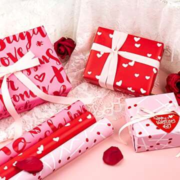 WRAPAHOLIC Valentine's Day Wrapping Paper Roll - Mini Roll - 3 Rolls - 17 Inch X 120 Inch Per Roll - Pink and Red Sweet Design for Wedding, Baby Shower and Birthday