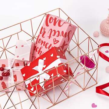 WRAPAHOLIC Valentine's Day Wrapping Paper Roll - Mini Roll - 3 Rolls - 17 Inch X 120 Inch Per Roll - Pink and Red Sweet Design for Wedding, Baby Shower and Birthday