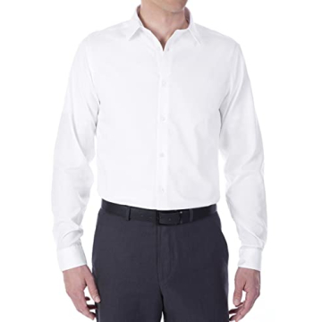 Calvin Klein Men's Slim Fit Non-Iron Herringbone Point Collar Dress Shirt, White, 15.5" Neck 32"-33"...