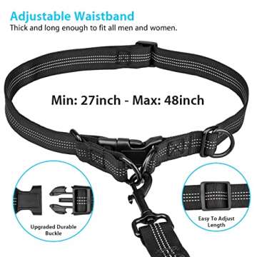 Uppetly Hands Free Dog Running Leash with Adjustable Waist Belt, Dual Handle Elastic Bungees Retractable Rope for Medium and Large Dogs, Reflective Stitches for Walking Hiking Biking (Large, 25-120lb)