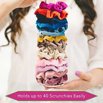 Strawbre Scrunchie Holder Stand Organizer, Hair Tie and Jewelry Storage, Teen Girls VSCO Stuff, Perfect for Gift and Bedroom Decor - Clear Acrylic 11 Inches Tower