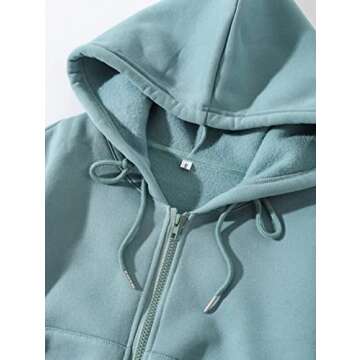 Sdencin Women Long Sleeve Zip Up Cropped Fleece Hoodie Workout Casual Solid Pocket Drawstring Hooded Sweatshirt Jacket Blue