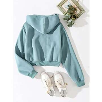 Sdencin Women Long Sleeve Zip Up Cropped Fleece Hoodie Workout Casual Solid Pocket Drawstring Hooded Sweatshirt Jacket Blue