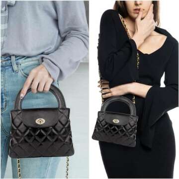 Quilted Crossbody Tote Bags for Women Small Top Handle Purse Trendy Designer Handbag Satchel Tote Sh...
